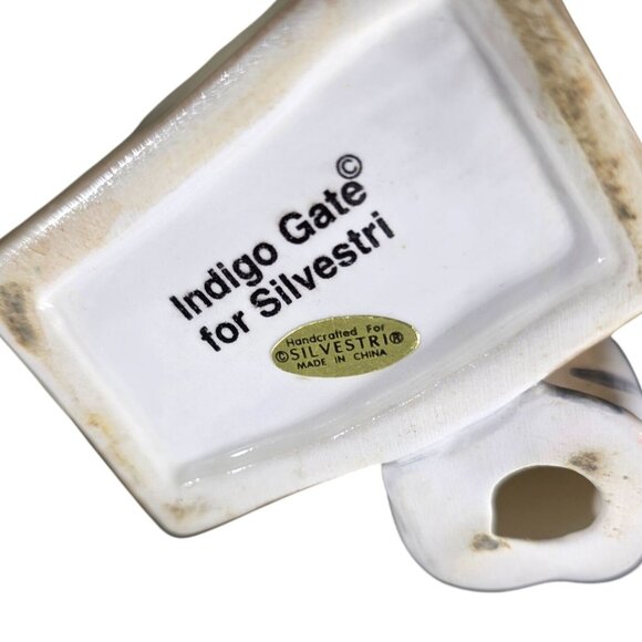 Ceramic Cat Tea bag Jar & Lid Blue Checkered Yellow Orange sugar packet holder - Picture 13 of 16